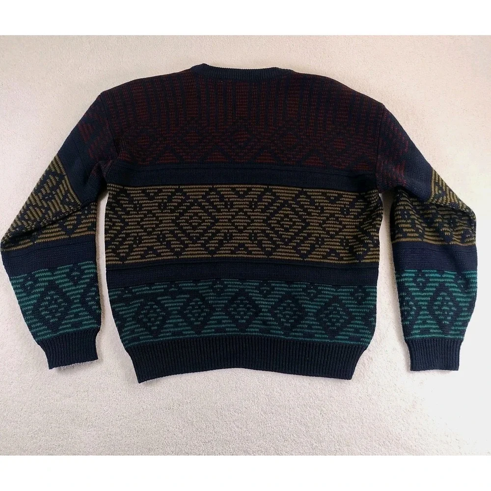 VTG Sears Men's Store V Neck Sweater Men's XL Multi Geometric Aztec Knit 90's